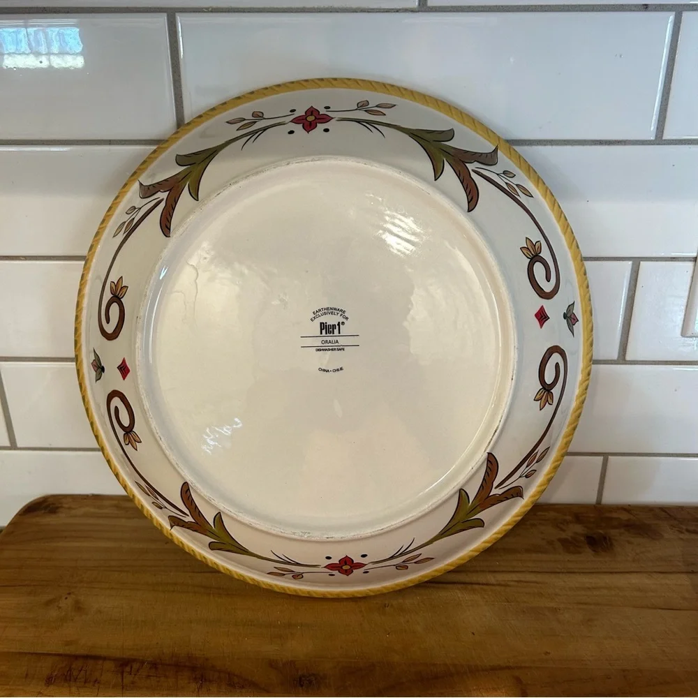 Pier 1 Oralia Hand Painted Serving Bowl Yellow Rim Floral Chile 13.25